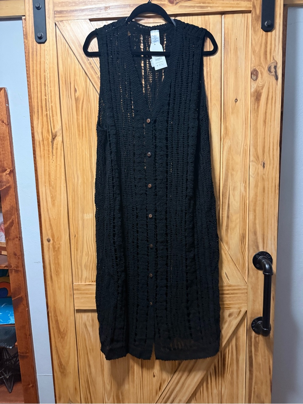 Time and Tru Black Crochet Button-Front Midi Dress